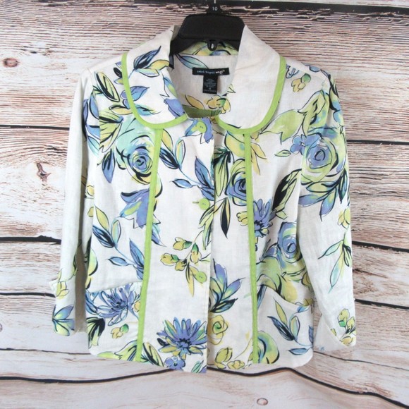 Saint Tropez West Med Linen Blazer Spring Floral Pattern - Picture 2 of 6